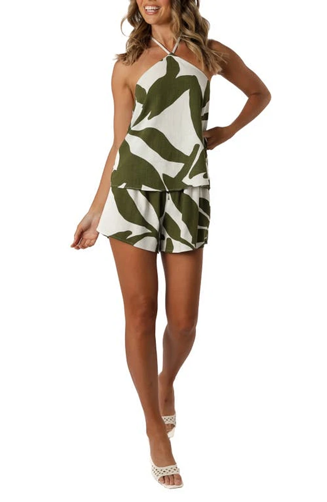 Petal & Pup Henri High Waist Cotton Linen Shorts Olive Palm at Nordstrom,