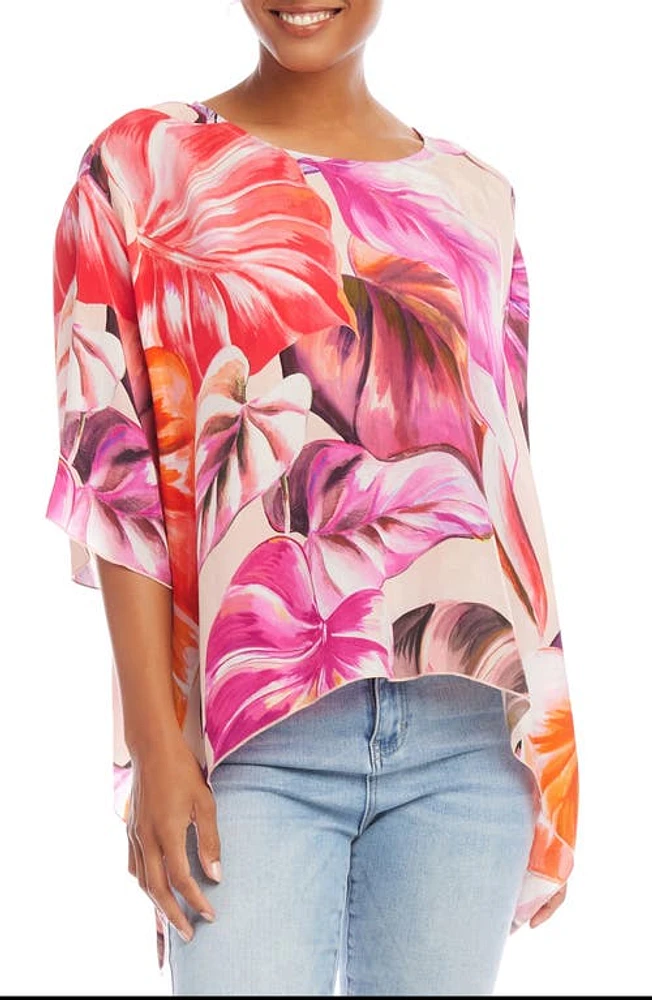 Karen Kane Print Handkerchief Hem Top Pink at Nordstrom,