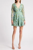 Dress the Population Marcy Floral Long Sleeve Minidress Sage Multi at Nordstrom,