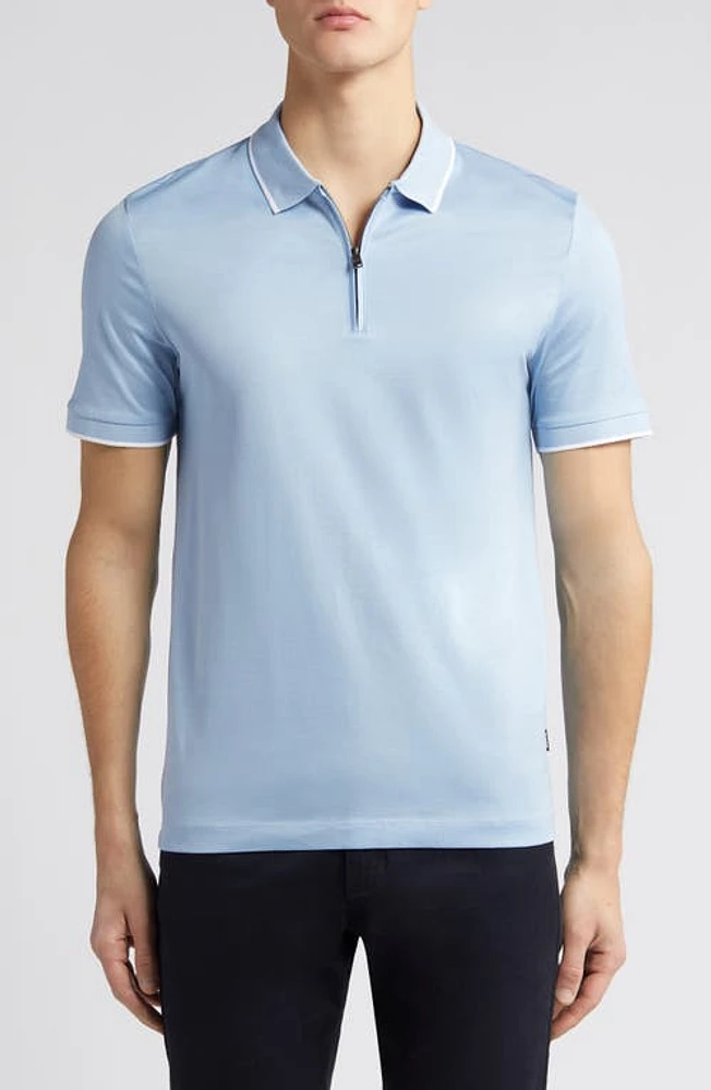 BOSS Polston Tipped Zip Polo Light Blue at Nordstrom,