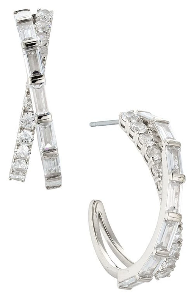 Nadri Crossover Cubic Zirconia Hoop Earrings in Rhodium at Nordstrom