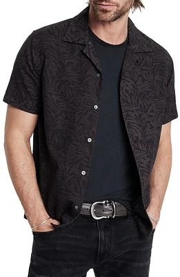 John Varvatos Danny Short Sleeve Cotton Camp Shirt in Licorice at Nordstrom, Size X-Large