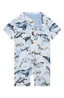 Posh Peanut Kids' Sharkly Short Sleeve Romper Open Blue at Nordstrom,