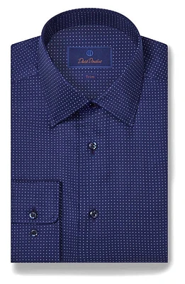 David Donahue Trim Fit Dot Twill Dress Shirt in Navy at Nordstrom, Size 15 - 32