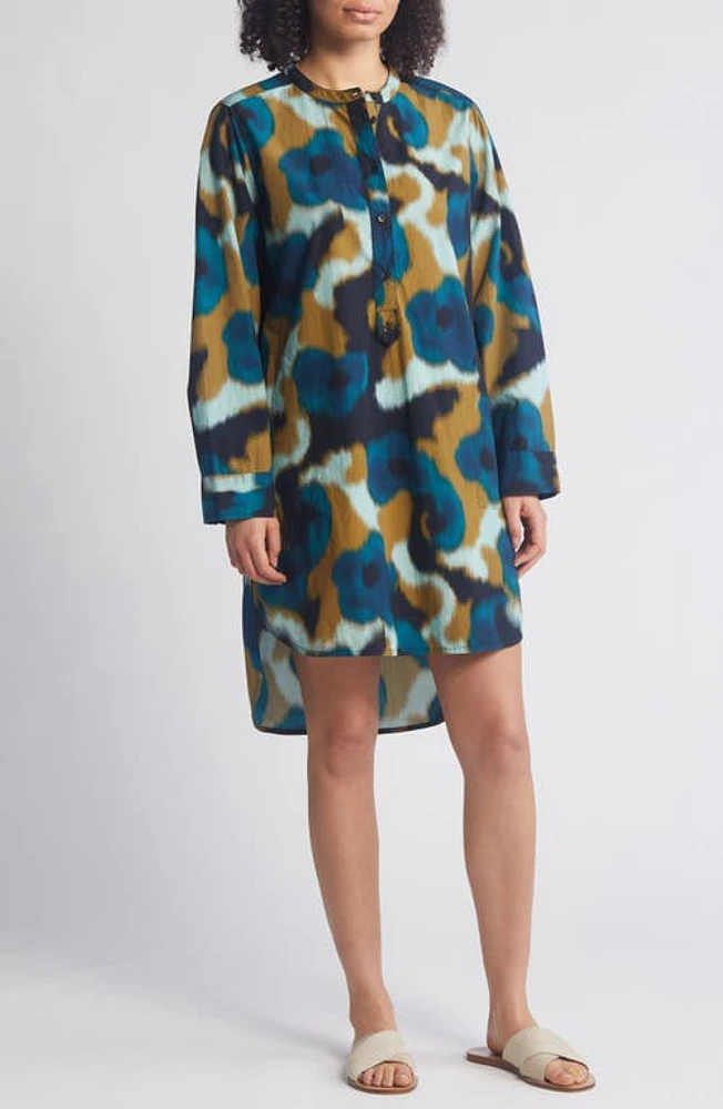 Masai Copenhagen Galilea Abstract Floral Long Sleeve Cotton Shirtdress Celestial at Nordstrom,