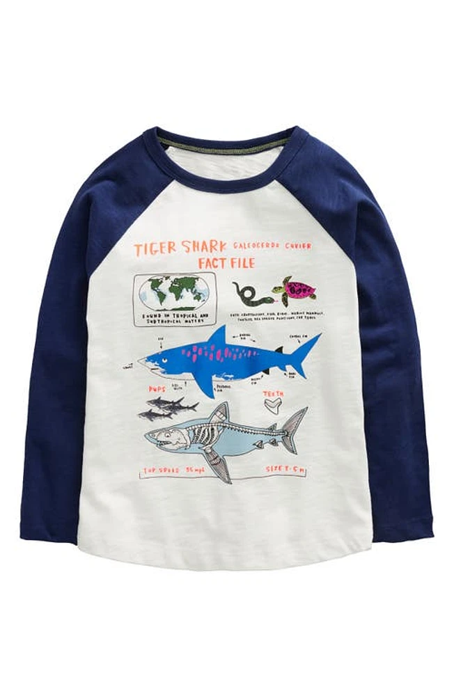 Mini Boden Kids' Tiger Shark Long Sleeve Cotton Graphic T-Shirt Ivory/navy Sharks at Nordstrom, Y