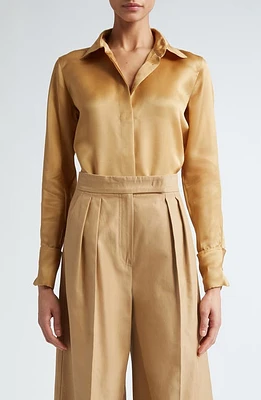 Max Mara Nola Silk Organza Button-Up Shirt Tobacco at Nordstrom,