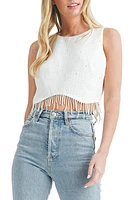 All in Favor Sequin & Imitation Pearl Tweed Crop Top in White at Nordstrom, Size Large