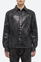 Helmut Lang Foiled Cotton Denim Shirt Jacket Black Distress Metal Crash at Nordstrom,