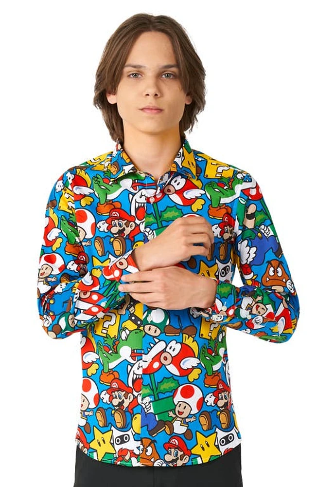 OppoSuits Kids' Super Mario Dress Shirt Blue at Nordstrom,