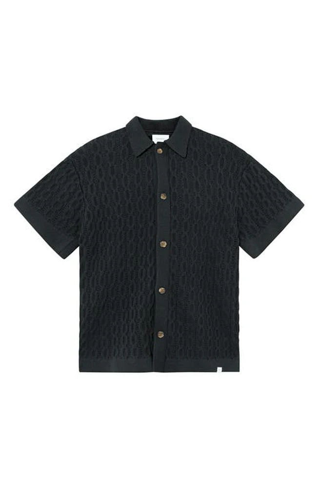 Les Deux Garrett Knit Cotton Short Sleeve Button-Up Shirt at Nordstrom,