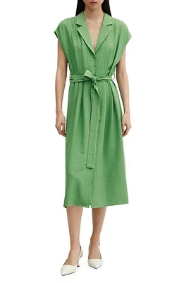 MANGO Tie Waist Midi Shirtdress in Green at Nordstrom, Size 2