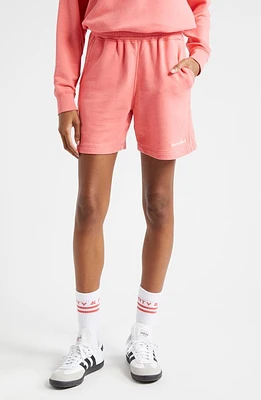 Sporty & Rich Serif Logo Stretch Organic Cotton Gym Shorts Candy at Nordstrom,