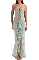 HOUSE OF CB Gabriella Keyhole & Ruffle Mesh Body-Con Gown at Nordstrom,