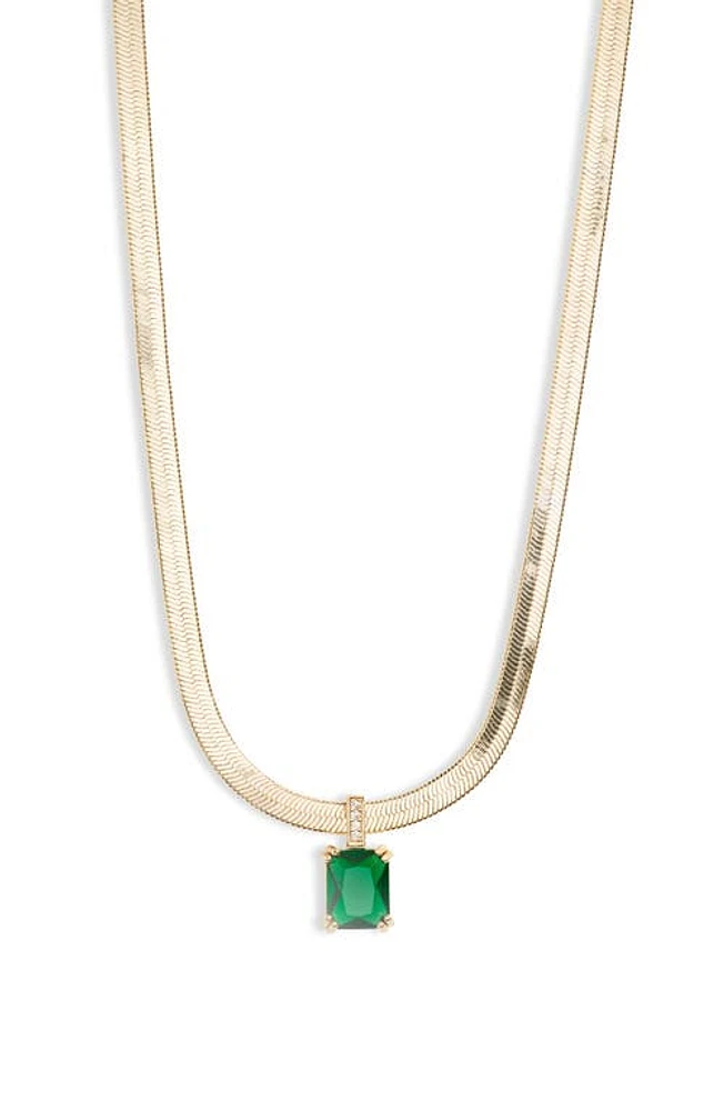 Nordstrom Crystal Pendant Snake Chain Necklace in Emerald- Gold at Nordstrom