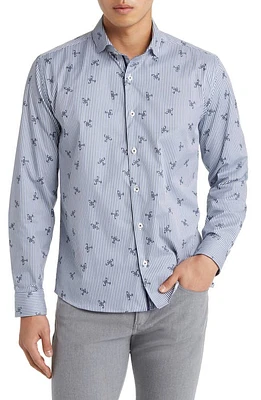 Stone Rose DRY TOUCH Stripe Plane Print Performance Sateen Button-Up Shirt Navy at Nordstrom,