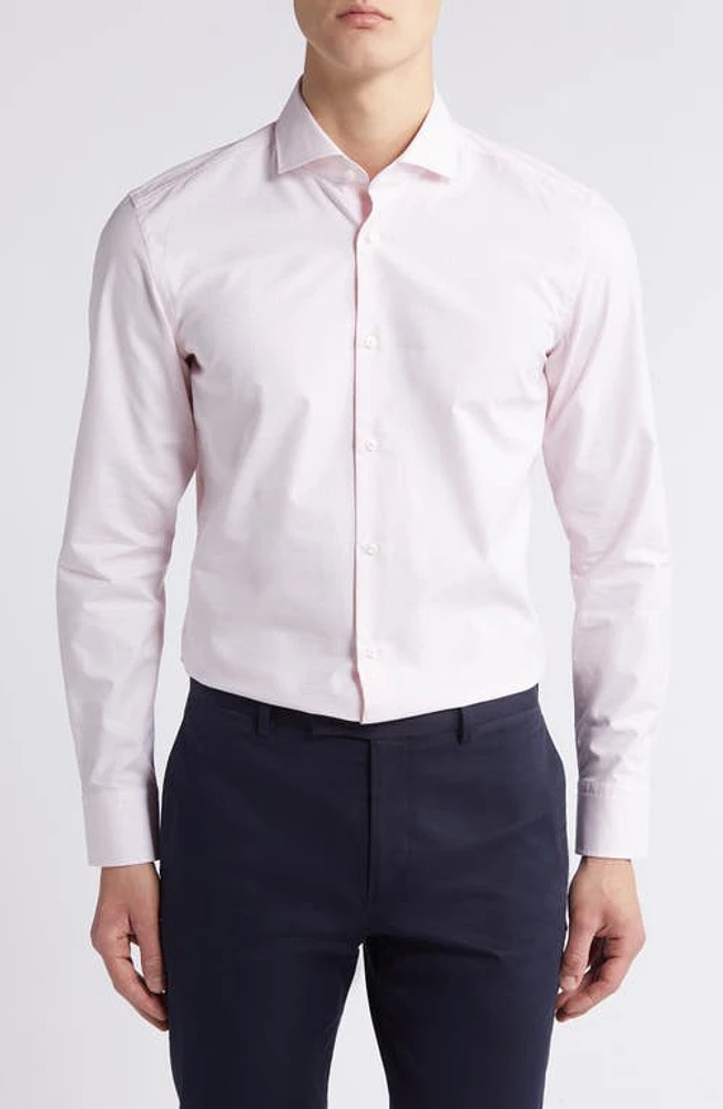 BOSS Hank Slim Fit Micropattern Stretch Dress Shirt Light Pink at Nordstrom,