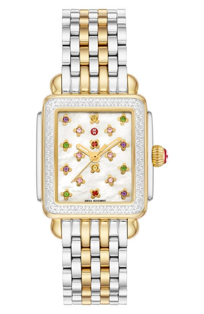 MICHELE Deco Mid Fleur Diamond Special Edition Bracelet Watch, 29mm x 31mm in Two Tone /Multi at Nordstrom