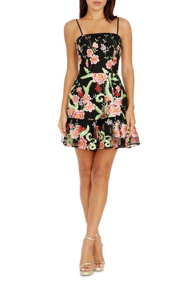 Dress the Population Lissa Floral Embroidery Cocktail Minidress Bright Rose Multi at Nordstrom,