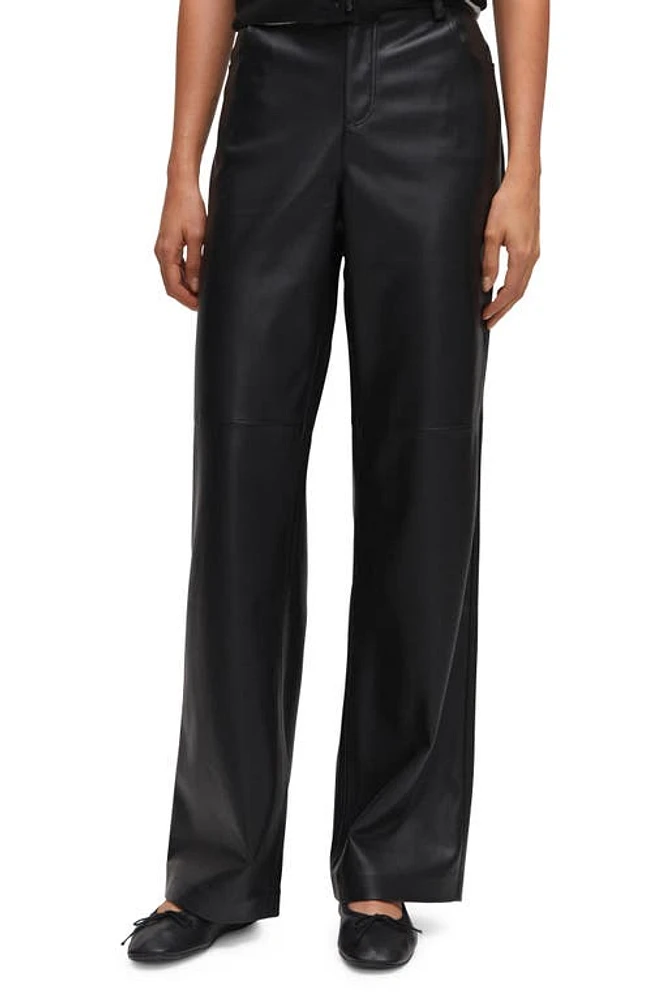 MANGO High Waist Straight Leg Faux Leather Pants Black at Nordstrom,