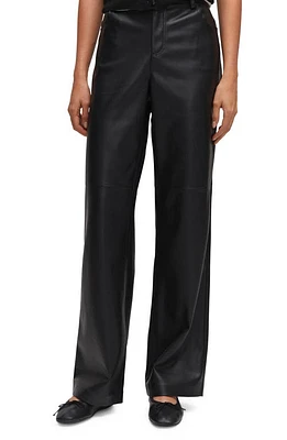 MANGO High Waist Straight Leg Faux Leather Pants Black at Nordstrom,