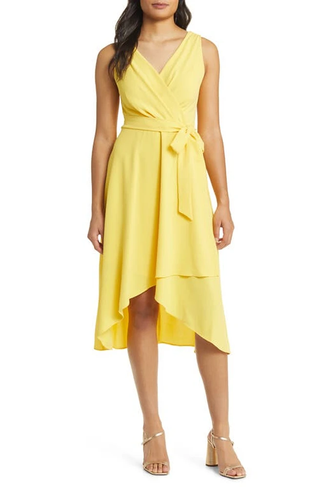 Connected Apparel Tie Belt Faux Wrap High-Low Dress at Nordstrom,