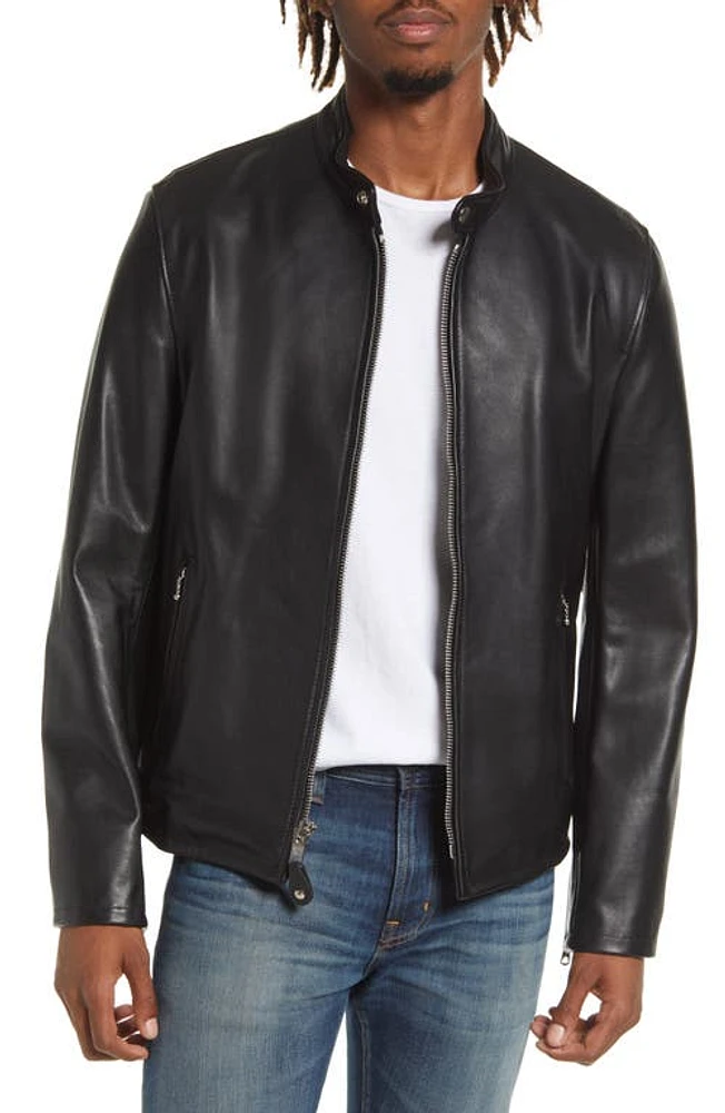 Schott NYC Café Racer Slim Fit Cowhide Leather Jacket Black at Nordstrom,