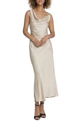 Maggy London Draped Asymmetric Cowl Neck Gown Champagne at Nordstrom,