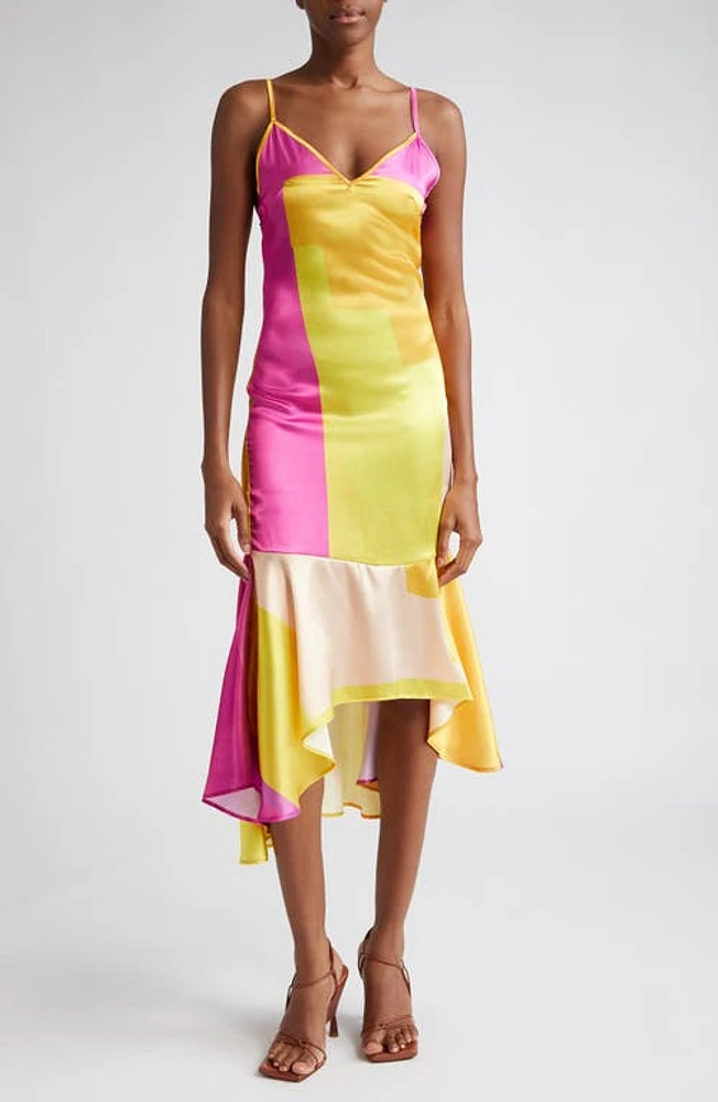 HOUSE OF AAMA x Gianni Lee Original Sunrise Print Satin Slipdress Orange/Yellow at Nordstrom,