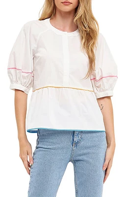 English Factory Piping Detail Blouse Ivory at Nordstrom,