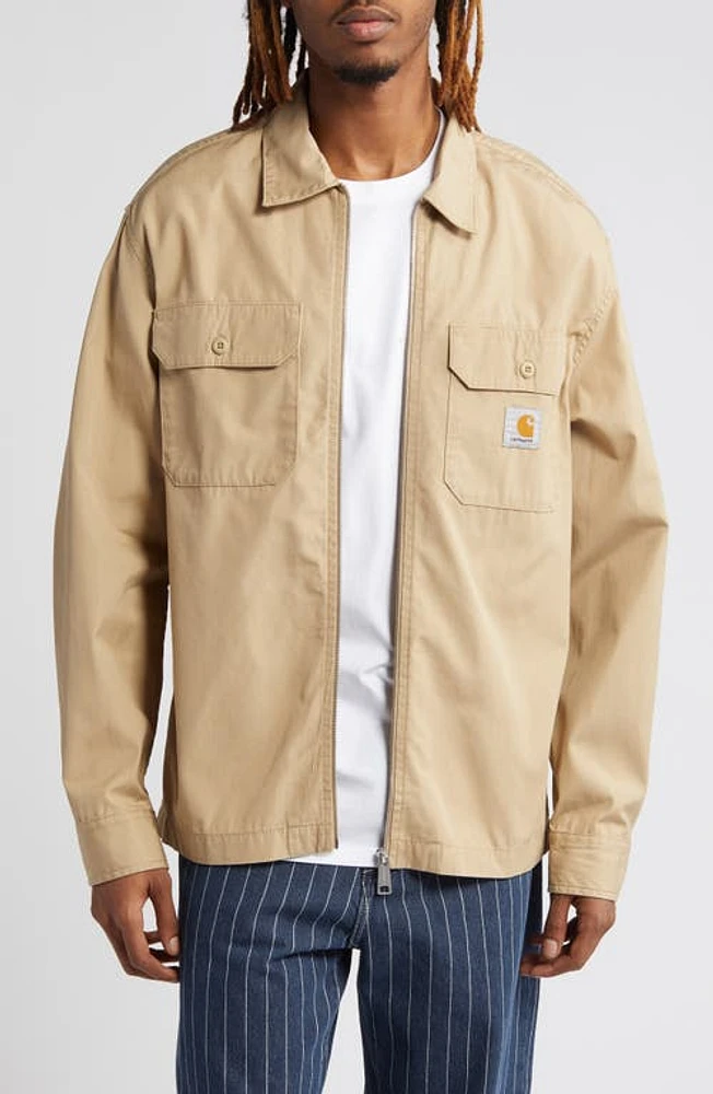 Carhartt Work Progress Front Zip Shirt Sable Rinsed at Nordstrom,