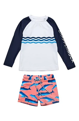 Snapper Rock Whale Tail Long Sleeve Two-Piece Rashguard Swimsuit Peach at Nordstrom,