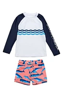 Snapper Rock Whale Tail Long Sleeve Two-Piece Rashguard Swimsuit Peach at Nordstrom,