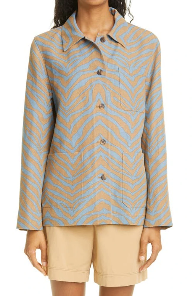 Lafayette 148 New York Amaris Zebra Print Linen Shirt Jacket in Fresh Blue Multi at Nordstrom, Size Medium