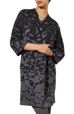 Ming Wang Floral Jacquard Belted Jacket Blk/Granite at Nordstrom,