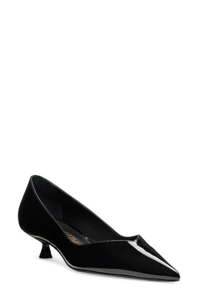 Stuart Weitzman Eva Kitten Heel Pointed Toe Pump Black Patent at Nordstrom,