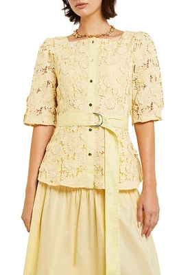 Misook Belted Lace Top Pale Gold at Nordstrom,