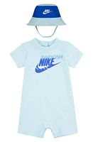 Nike Sportswear Romper & Bucket Hat Set Glacier Blue at Nordstrom,