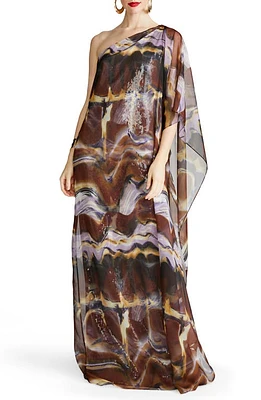 HALSTON Ushi Sequin Embellished One-Shoulder Chiffon Gown Earth Strata at Nordstrom,