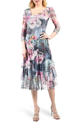 Komarov Floral Charmeuse & Chiffon Cocktail Midi Dress Rapture Rose at Nordstrom,