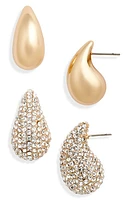 Open Edit Set of 2 Teardrop Stud Earrings in Clear- Gold at Nordstrom