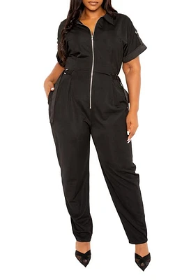 BUXOM COUTURE Buckle Detail Jumpsuit in Black at Nordstrom, Size 2 X