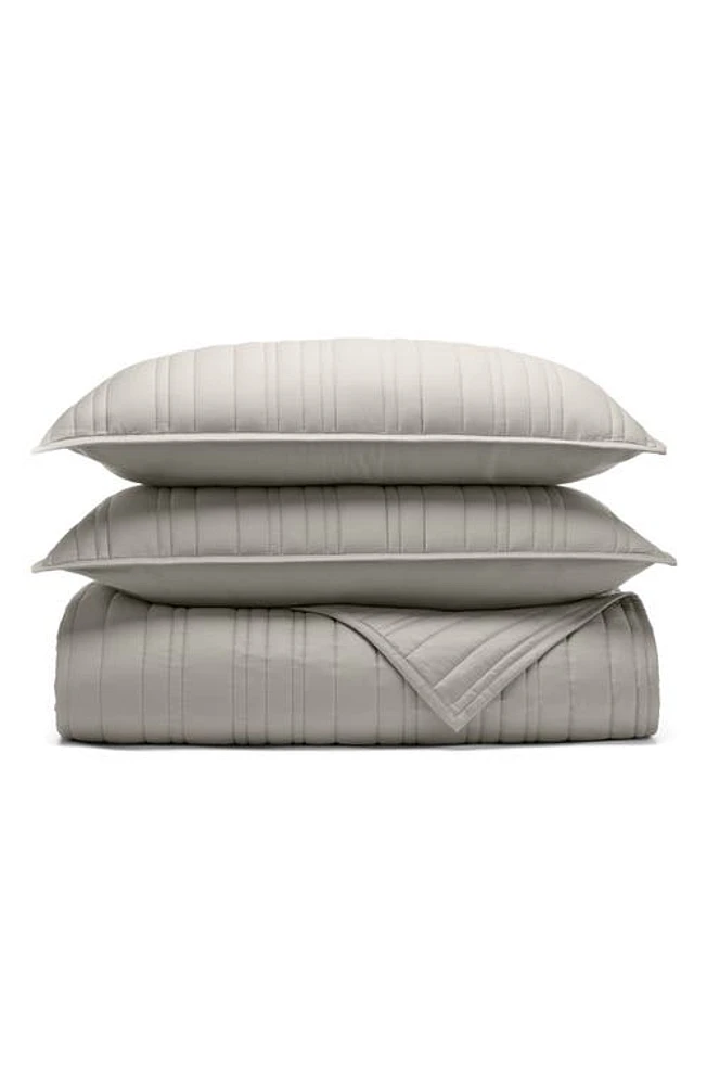 Boll & Branch Signature Stripe Organic Cotton Quilt & Sham Set in Pewter at Nordstrom, Size Twin