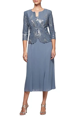 Alex Evenings Midi Dress & Jacket Steel Blue at Nordstrom