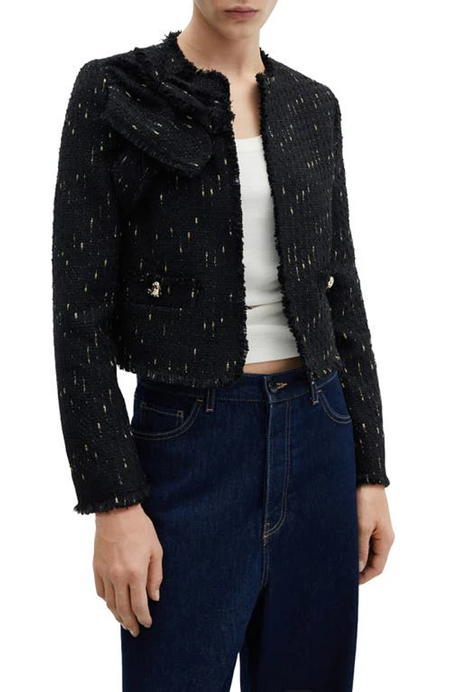 MANGO Metallic Tweed Jacket Black at Nordstrom,