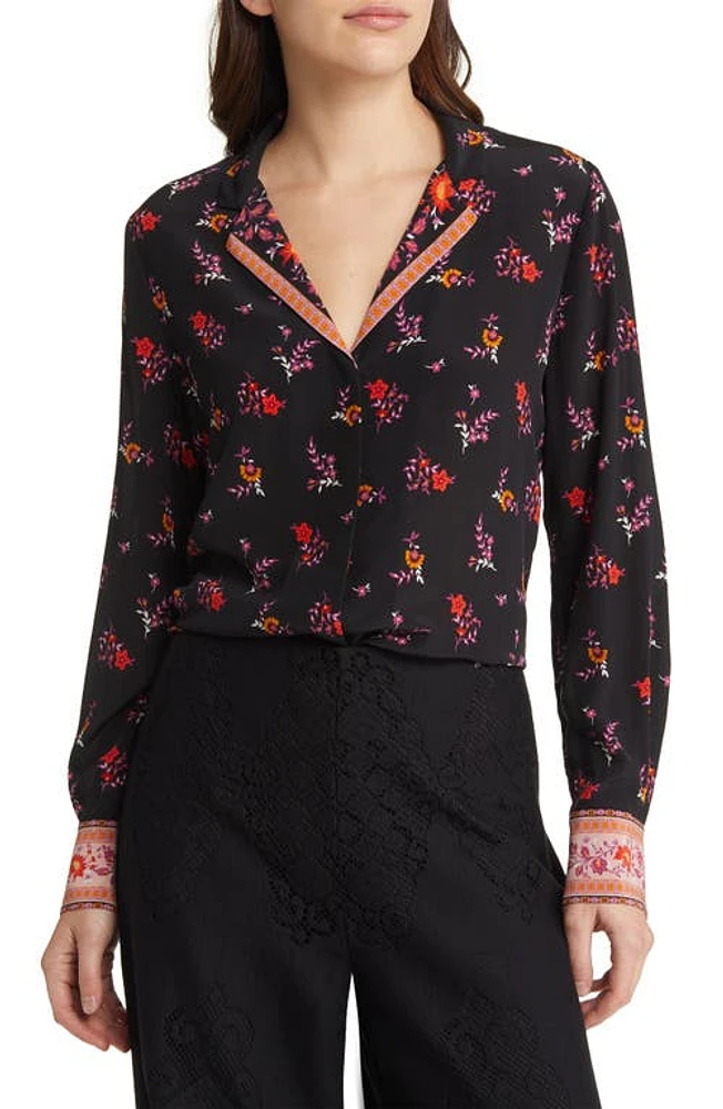 KOBI HALPERIN Neo Contrast Print Silk Blouse Black Multi at Nordstrom,