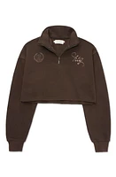 HONOR THE GIFT Embroidered Quarter Zip Cotton Crop Sweatshirt Black at Nordstrom,