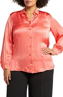 Marina Rinaldi Dot Satin Button-Up Shirt Coral at Nordstrom,