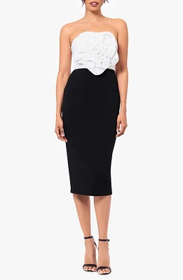 Betsy & Adam Sequin Rosette Bodice Colorblock Sheath Dress White/Black at Nordstrom,