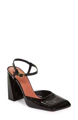 Amina Muaddi Block Heel Ankle Strap Sandal Patent Black at Nordstrom,